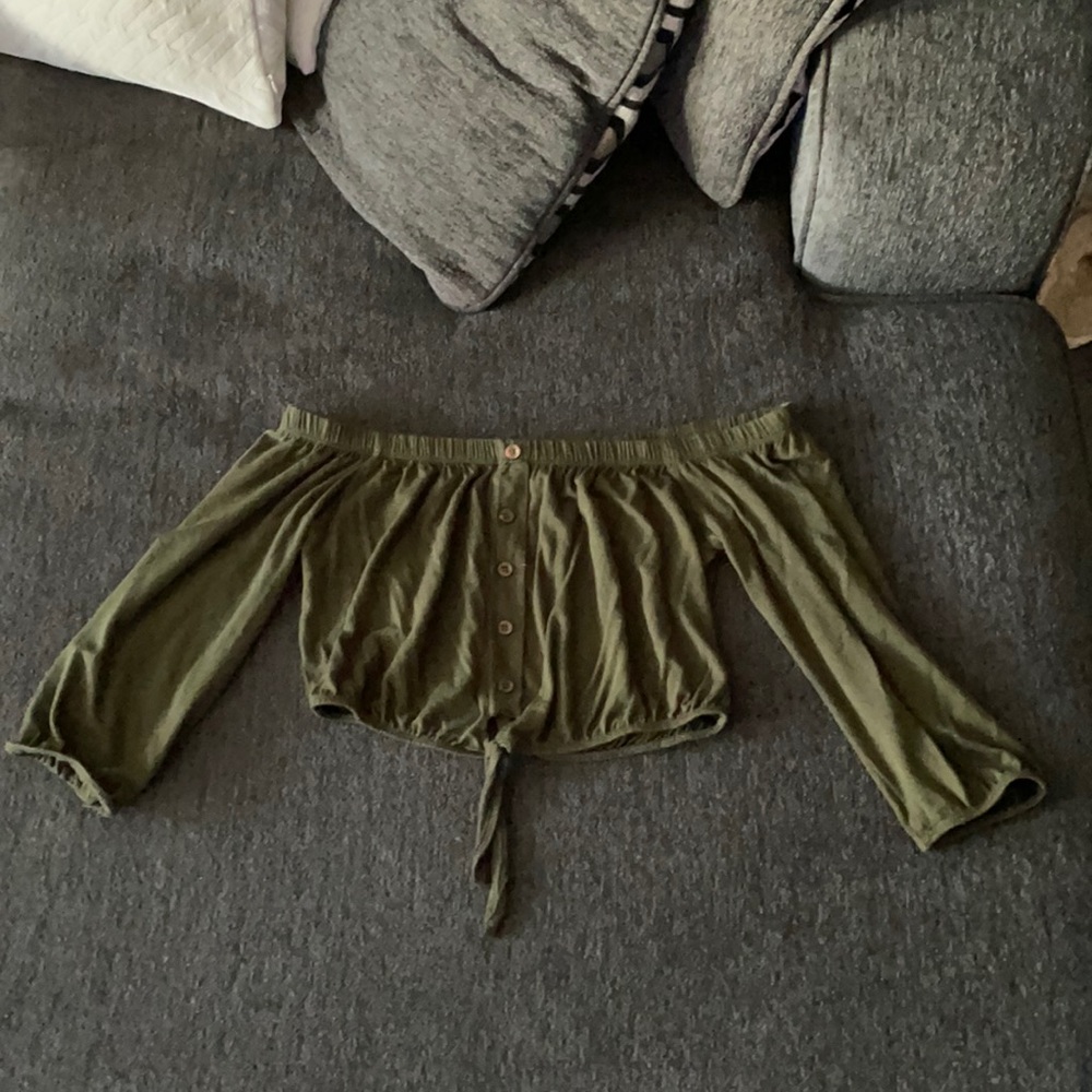 L.A. Hearts off the shoulder forest green crop top